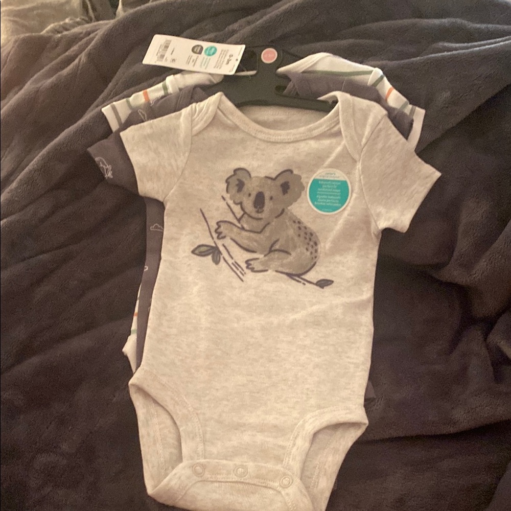3  Bodysuits with Koala Design and Short Sleeves